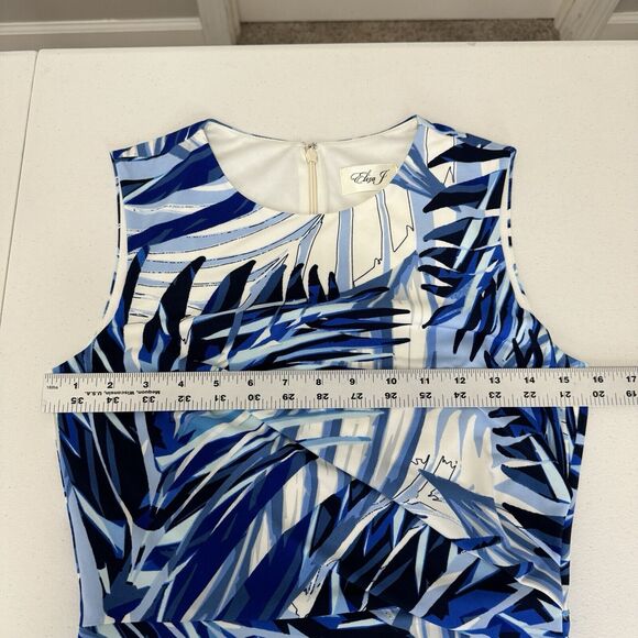 Eliza J Womens Dress 4 Blue Palm Leaf Jersey Knit Ruched Tropical Resort Vacay - Picture 4 of 12